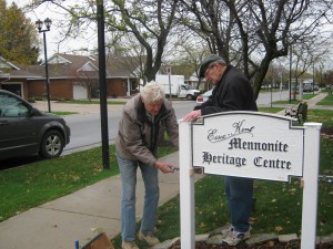 Installing the "Essex Kent Mennonite Heritage Centre" sign