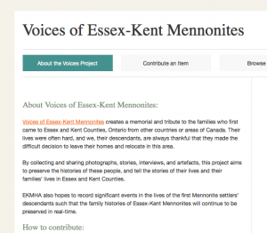 Screen Shot of Essex-Kent Mennonite Voices homepage