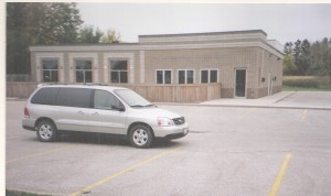 Gray brick church