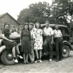 Gathered around Jacob Heinrich's 1935 Dodge car